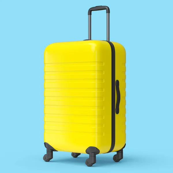 Valise Polycarbonate Jaune Isolée Sur Fond Bleu Rendre Concept Voyage — Photo