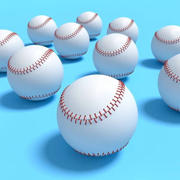 Conjunto Softball Bola Beisebol Deitado Linha Fundo Azul Renderização Acessórios — Fotografia de Stock