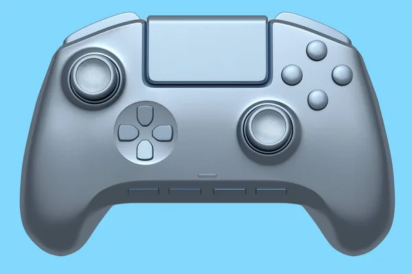 Realistyczny Srebrny Joystick Gry Wideo Niebieskim Tle Renderowanie Strumieniowe Sprzętu — Zdjęcie stockowe