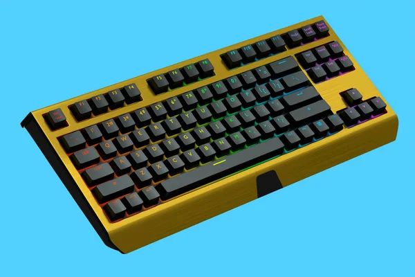 노란색 컴퓨터 키보드와 파란색 배경에 분리되어 있습니다 스트리밍 렌더링 게이머 — 스톡 사진