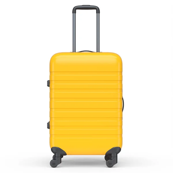 Fehér Alapon Izolált Kis Narancssárga Polikarbonát Bőrönd Teszi Utazási Koncepció — Stock Fotó