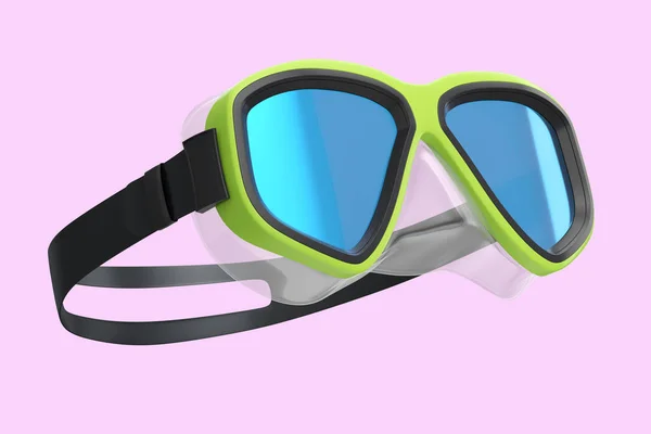 Máscara Mergulho Verde Isolado Fundo Rosa Renderização Mergulho Snorkeling Equipamentos — Fotografia de Stock