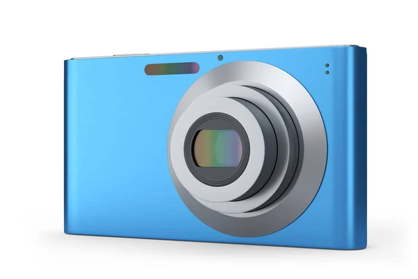 Stijlvolle Blauwe Compacte Zak Digitale Camera Geïsoleerd Witte Achtergrond Gerenderd — Stockfoto