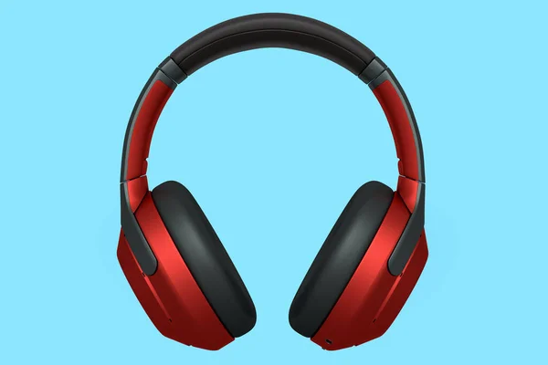3D渲染红色游戏耳机蓝色背景 云游戏和游戏流服务的概念 — 图库照片