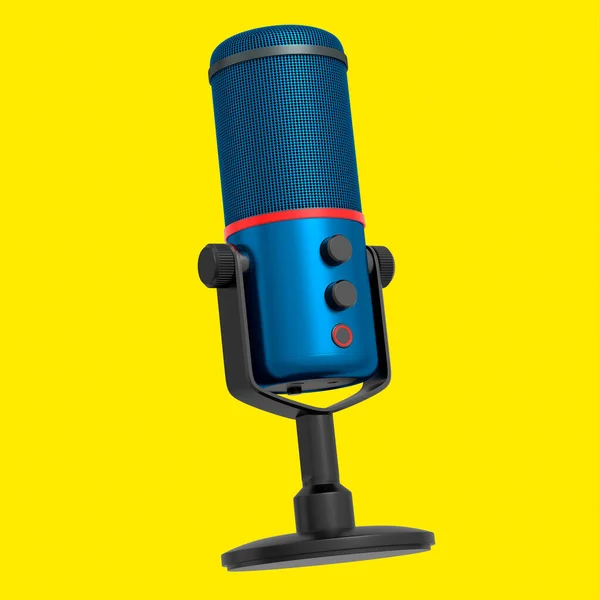 Rendu Microphone Condensateur Studio Bleu Isolé Sur Fond Jaune Concept — Photo