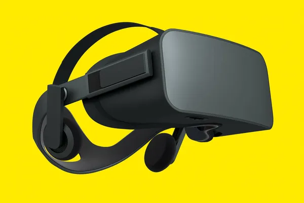 Virtuele Zwarte Reality Bril Geïsoleerd Gele Achtergrond Weergave Van Brillen — Stockfoto