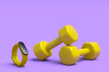 Spor aletlerinin farklı bir görüntüsü var. Akıllı saatler ve mor halterler gibi.