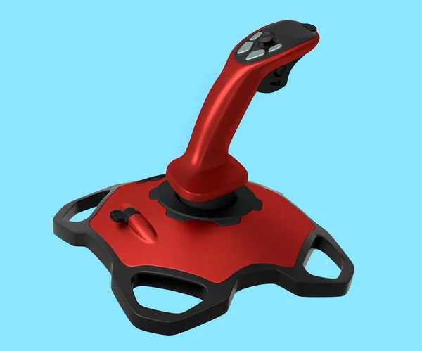 Realistische rode joystick voor vluchtsimulator geïsoleerd op blauwe achtergrond — Stockfoto