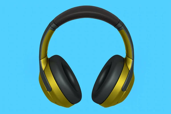 3D rendering of yellow gaming headphones for cloud gaming and streaming on blue — Stock Photo, Image