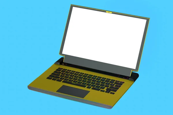 Renderowania Nowoczesny Złoty Laptop Gier Rgb Światła Izolowane Niebieskim Tle — Zdjęcie stockowe