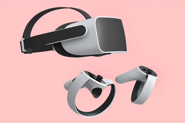 Virtual Reality Briller Hvide Controllere Til Online Cloud Gaming Lyserød - Stock-foto