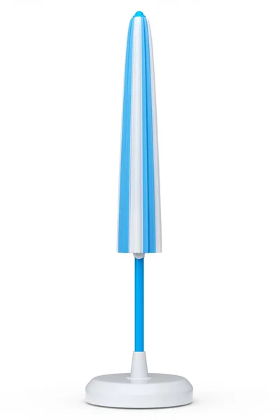 蓝色条纹海滩伞 用于海滨休闲区 白色背景隔离 度假旅游目的地的3D渲染概念 — 图库照片
