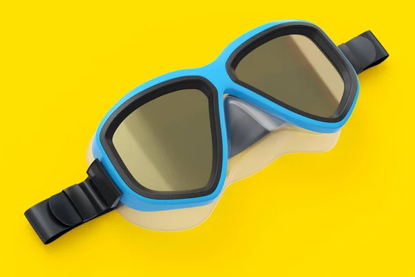 Maschera Subacquea Blu Isolata Sfondo Giallo Rendering Attrezzature Immersioni Snorkeling — Foto Stock