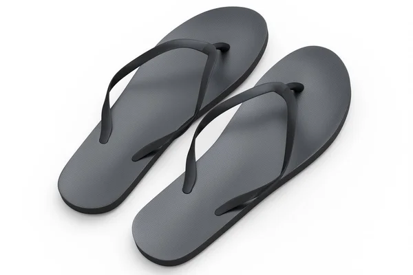 Strandschwarze Flip Flops Oder Sandalen Isoliert Auf Weißem Hintergrund Rendern — Stockfoto