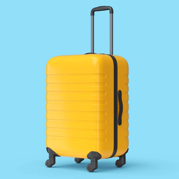 Kleiner Orangefarbener Polycarbonat Koffer Isoliert Auf Blauem Hintergrund Reisekonzept Von — Stockfoto