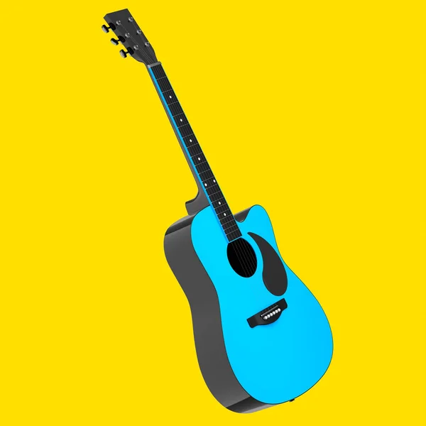 Guitarra Acústica Elétrica Isolada Fundo Amarelo Renderização Conceito Para Cartaz — Fotografia de Stock