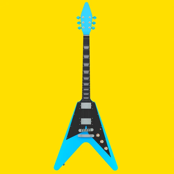 黄色の背景に絶縁されたエレクトリックアコースティックギター 音楽ショップのための重い金属ギターとロックフェスティバルポスターのための概念の3Dレンダリング — ストック写真