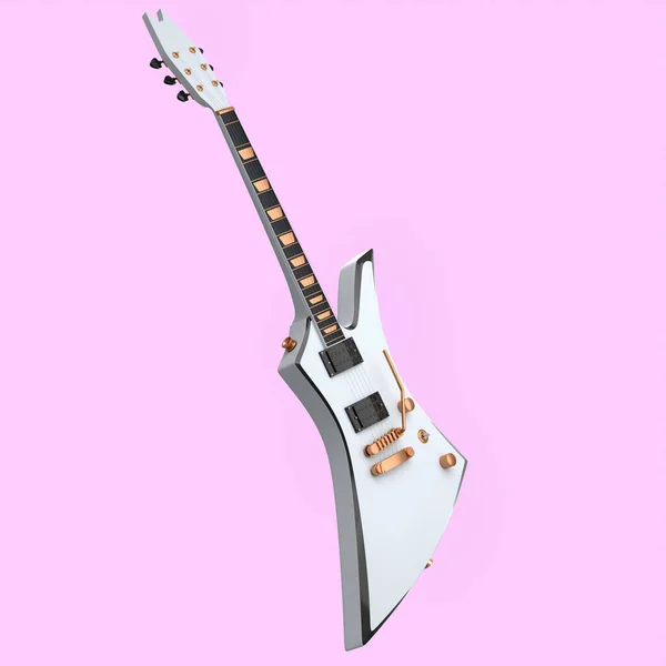 Guitarra Acústica Eléctrica Aislada Sobre Fondo Rosa Render Concept Rock —  Fotos de Stock