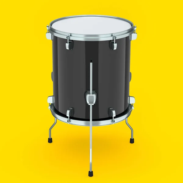 Реалистичный барабан на желтом фоне. 3D рендеринг концепции музыкального инструмента — стоковое фото