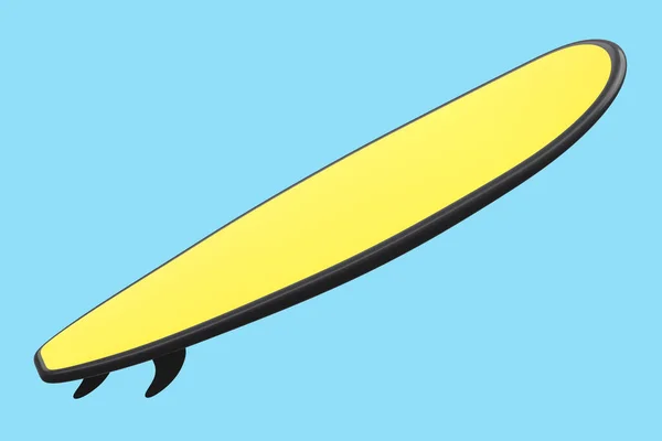 Painel Surf Amarelo Realista Isolado Fundo Azul Renderização Verão Surf — Fotografia de Stock