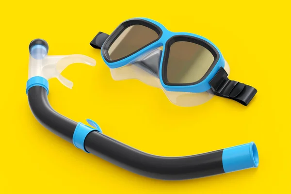 Máscara Mergulho Azul Snorkel Isolado Fundo Amarelo Renderização Mergulho Snorkeling — Fotografia de Stock