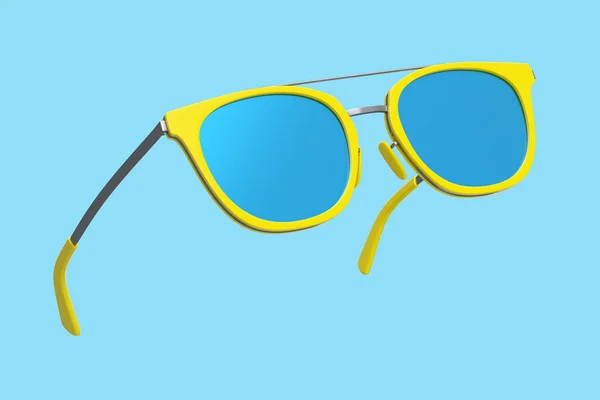 Realisztikus Napszemüveg Lejtős Lencsével Kék Műanyag Kerettel Nyáron Kék Háttérben — Stock Fotó