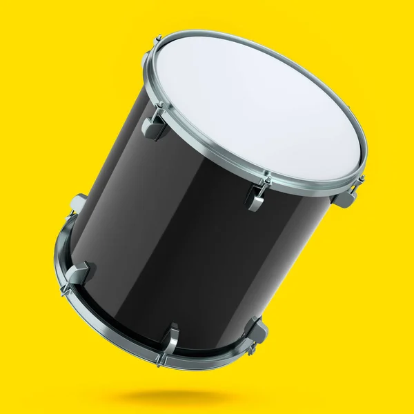 Realistic Drum Yellow Background Render Concept Musical Instrument Drum Machine — Stockfoto