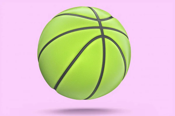 Зеленый Баскетбольный Мяч Изолирован Розовом Фоне Рендеринг Спортивных Аксессуаров Командной — стоковое фото