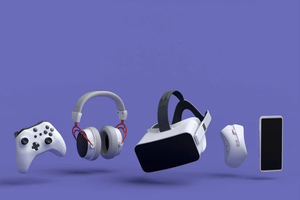 Flying Gamer Tandwielen Zoals Muis Toetsenbord Joystick Headset Headset Paarse — Stockfoto