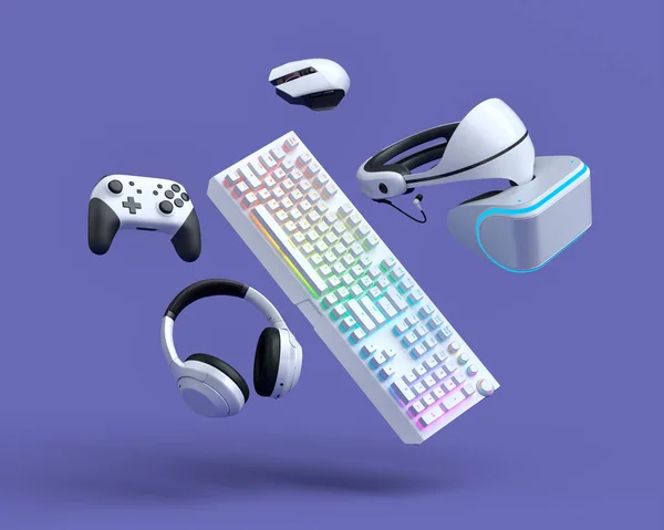 Fliegende Gamer Geräte Wie Maus Tastatur Steuerknüppel Headset Headset Auf — Stockfoto