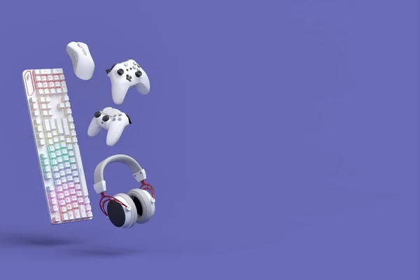 Fliegende Gamer Geräte Wie Maus Tastatur Steuerknüppel Headset Headset Auf — Stockfoto