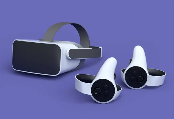 Virtual Reality Brillen Controllers Voor Online Cloud Gaming Paarse Achtergrond — Stockfoto
