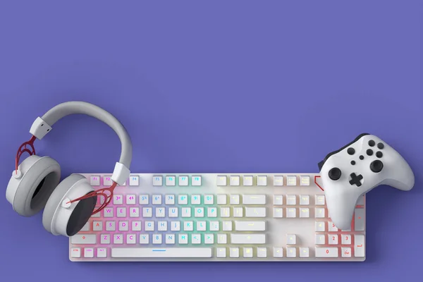 Draufsicht Auf Gamer Arbeitsplatz Und Ausrüstung Wie Maus Tastatur Headset — Stockfoto