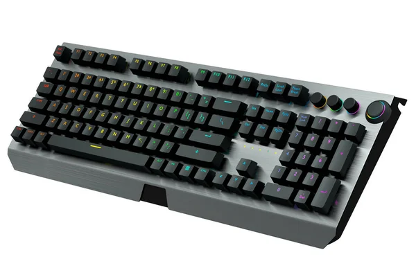 Black Computer Keyboard Rgb Colors Isolated White Background Rendering Streaming — Stock Photo, Image