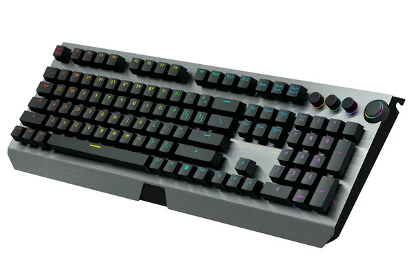 Schwarze Computertastatur Mit Rgb Farben Isoliert Auf Weißem Hintergrund Rendering — Stockfoto