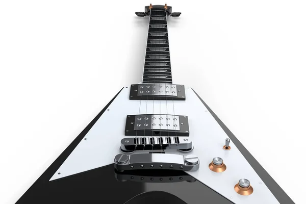 クローズアップ白を基調としたエレクトリック アコースティック ギター 音楽ショップのための重い金属ギターとロックフェスティバルポスターのための概念の3Dレンダリング — ストック写真