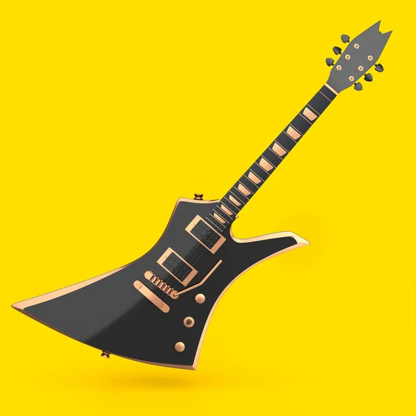 Guitarra Acústica Eléctrica Aislada Sobre Fondo Amarillo Render Concept Rock —  Fotos de Stock