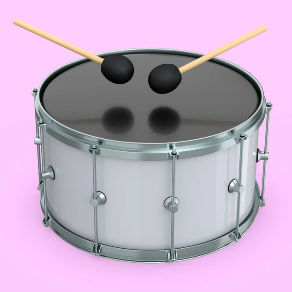 Realistische Trommel Houten Trommelstokken Roze Achtergrond Renderen Concept Van Muziekinstrument — Stockfoto
