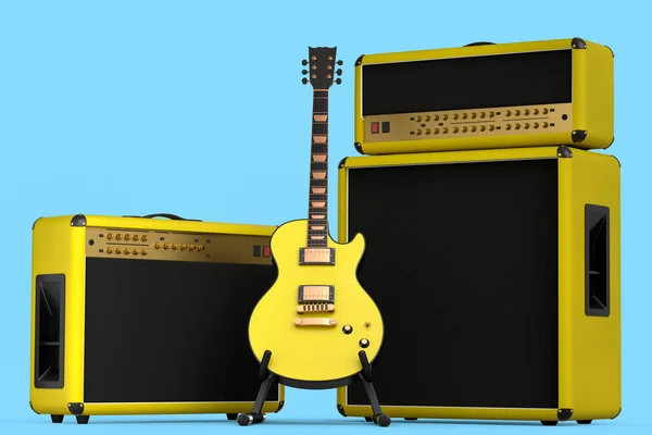 Amplificador Clásico Con Guitarra Eléctrica Acústica Soporte Aislado Sobre Fondo —  Fotos de Stock