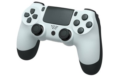 Beyaz arka planda gerçekçi bir oyun kumandası. Bulut oyunu ve oyun alanı çalışma alanı konsepti için 3 boyutlu görüntüleme