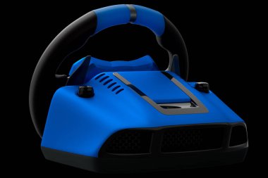 Siyah arka planda izole edilmiş gerçekçi deri direksiyon. Bulut oyun ve yarış ya da oyun alanı konsepti için 3 boyutlu yayın donanımı