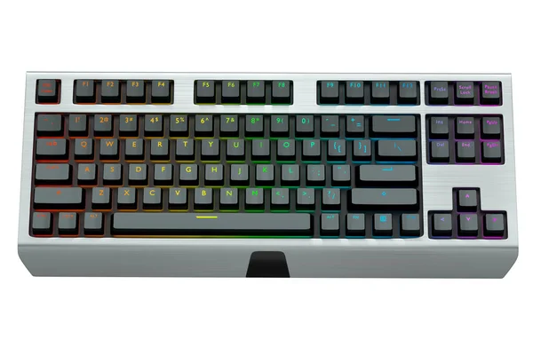 Schwarze Computertastatur Mit Rgb Farben Isoliert Auf Weißem Hintergrund Rendering — Stockfoto