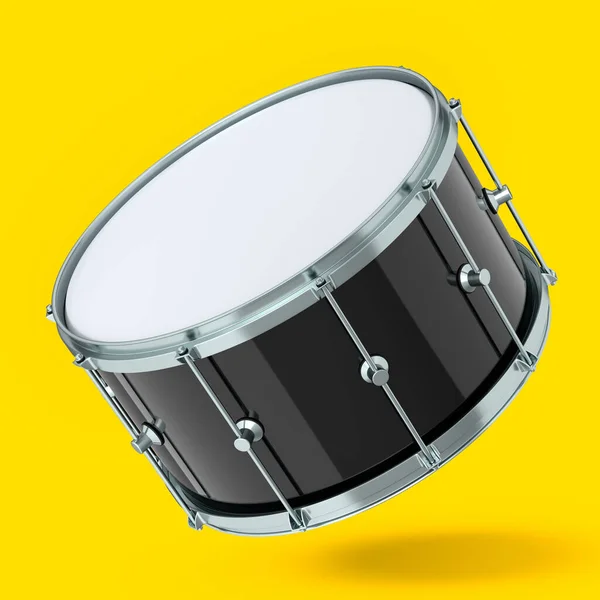 Tamburo Realistico Sfondo Giallo Concetto Rendering Strumento Musicale Drum Machine — Foto Stock