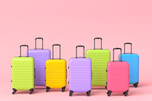 Πολύχρωμη Βαλίτσα Αποσκευές Ροζ Φόντο Καθιστούν Τις Καλοκαιρινές Διακοπές Έννοια — Φωτογραφία Αρχείου