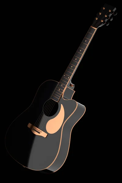 Detailní Záběr Akustické Kytary Izolované Černém Pozadí Vykreslení Konceptu Pro — Stock fotografie