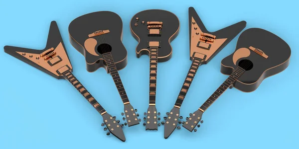 Mavi Arka Planda Izole Edilmiş Elektro Akustik Gitar Seti Müzik — Stok fotoğraf