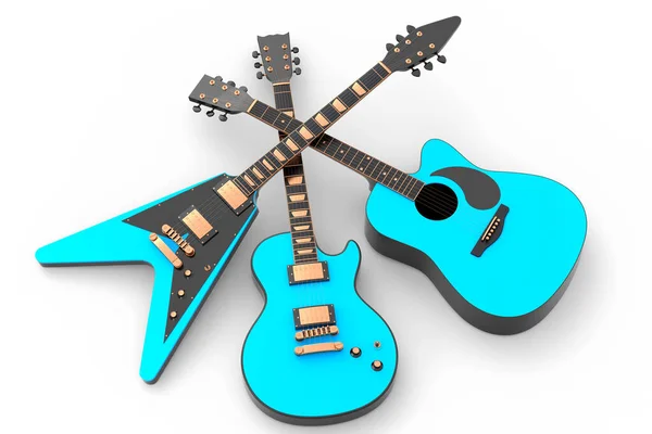 Conjunto Guitarra Acústica Eléctrica Aislada Sobre Fondo Blanco Render Concept — Foto de Stock