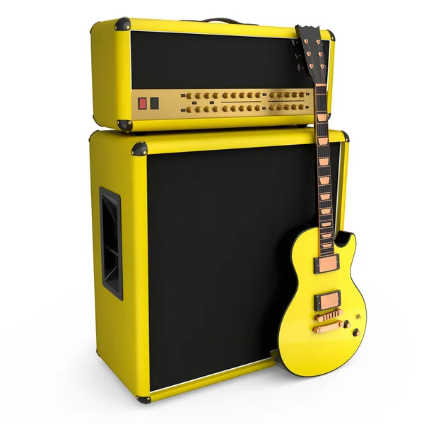 Amplificador Clássico Com Guitarra Elétrica Acústica Isolada Sobre Fundo Branco — Fotografia de Stock