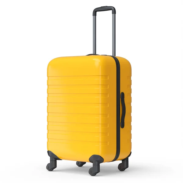白色背景的小橙色聚碳酸酯箱 3D使旅行概念成为行李或行李 — 图库照片