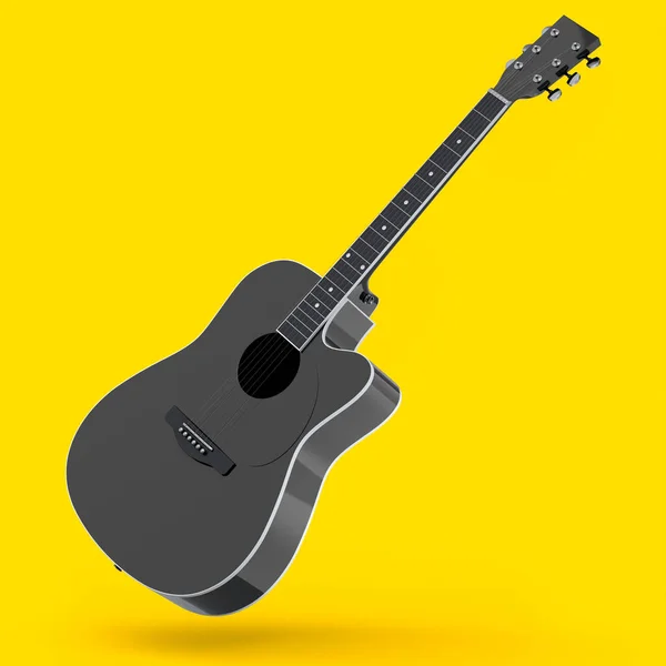 Elektromos Akusztikus Gitár Sárga Háttérrel Render Koncepció Rock Fesztivál Plakát — Stock Fotó